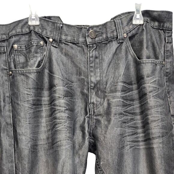 Old Skool Mens 38 Silver PolyCotton Factory Whiskered Multi Pocket Denim Jeans - Picture 2 of 4